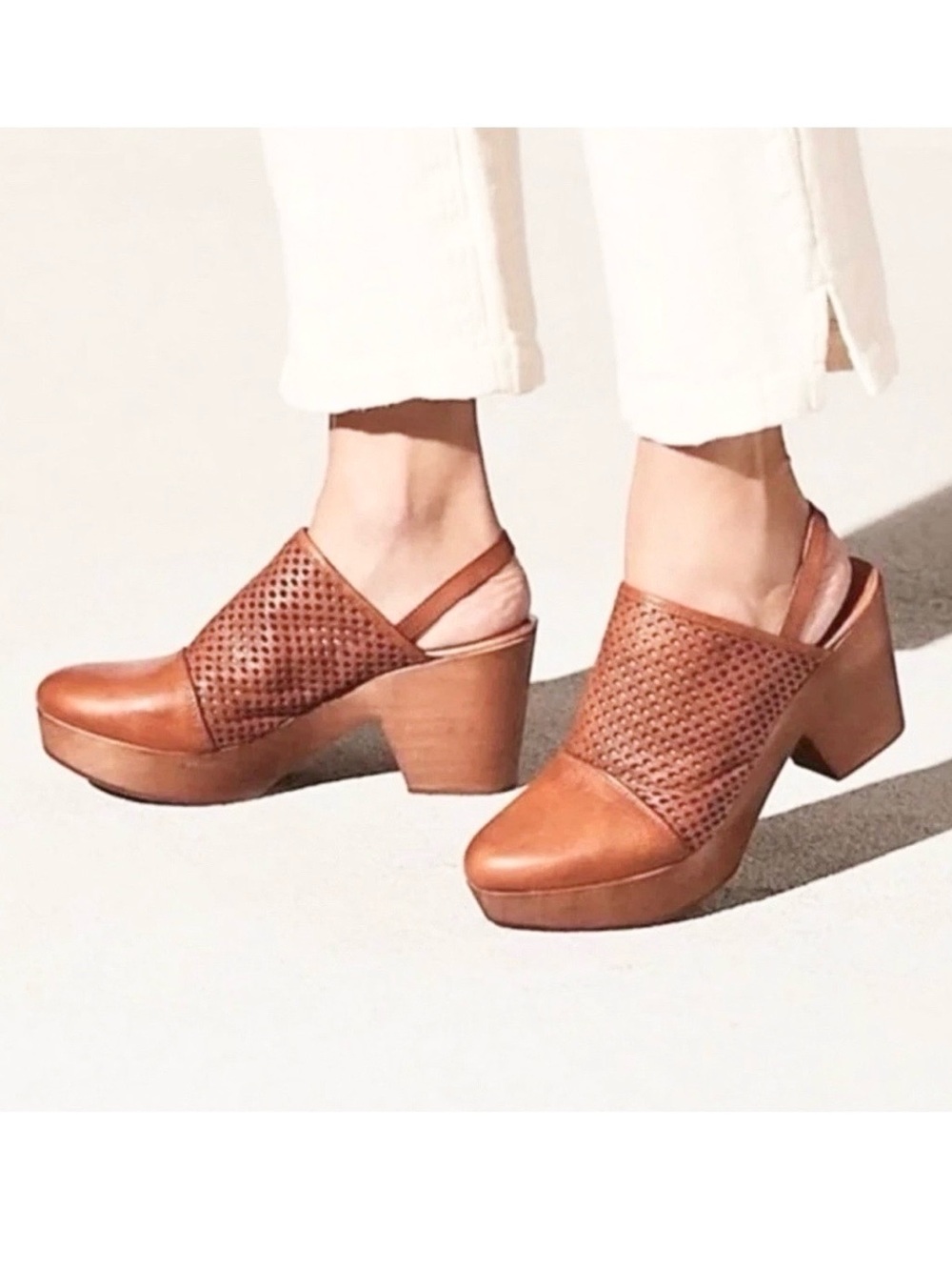 Free People Logan Clogs Sz 41 US 10 Perforated Leather Slingback Brown Spain
